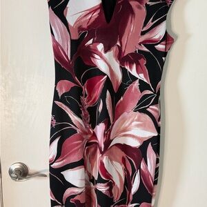 connected apparel Black Floral Midi Dress with Pink Accents